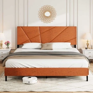 King size bed frame with under-bed storage MDF&metal Modern Style Vintage brown - Picture 1 of 7