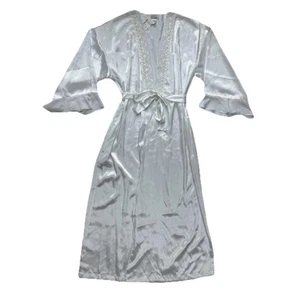 Vintage NWT Dentelle Robe S White Satin Bridal Long Flutter Lace Trim Wrap Tie - Picture 1 of 24