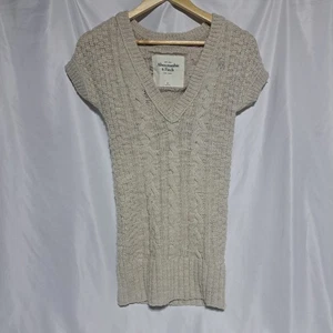 VTG Abercrombie & Fitch Ivory Cable Knit Sweater Dress Sz XS Y2K Deep V Neck - Picture 1 of 6
