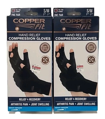  ( LOTE DE 2) Luvas de compressão ajuste de cobre • alívio para as mãos • 1 par S/M unissex  - Imagem 1 de 4