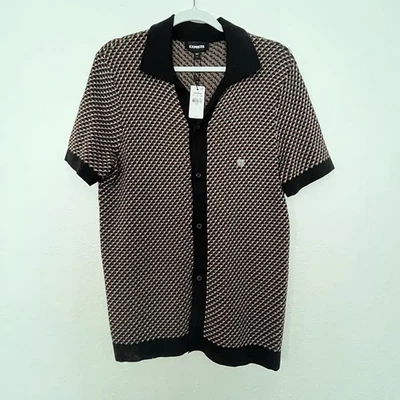 Express Geo Print Short Sleeve Sweater Retro Black Gray Copper Sm Cotton Blend - Image 1 of 4