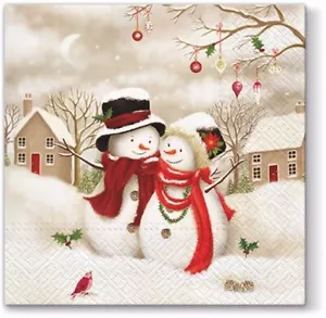SNOWY FAMILY Snowmen Couple 40pcs Lunch Paper Napkins Christmas Winter Town - Picture 1 of 1