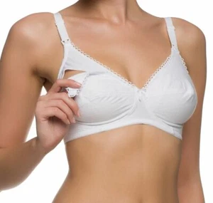 Naturana Nursing Bra Non Wired Drop Cup 44C Breast Feeding White Cotton 5089 - Picture 1 of 3