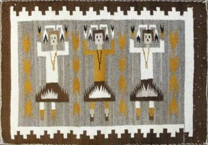 1 Fuß 9 Zoll x 2 Fuß 4 Zoll Navajo drei Figuren Yei Teppich #17002 - Bild 1 von 6