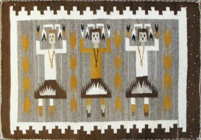 Alfombra Yei de tres figuras Navajo #17002 1'9" x 2'4" Foto 1 de 4