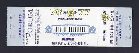 VINTAGE 1976 NHL DENVER ROCKIES @ LOS ANGELES KINGS FULL HOCKEY TICKET Cover
