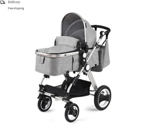 Hikidspace 2-in-1 Convertible Bassinet Baby Stroller with Lockable Wheels