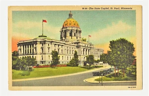 Postkarte MN The State Capitol St. Paul Minnesota Vintage Gold Kuppel Leinen - Bild 1 von 2