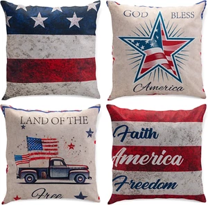 4Th of July Decorations 18 X 18 Throw Pillow Cover 4Pcs, Independence Day Memori - Picture 1 of 12