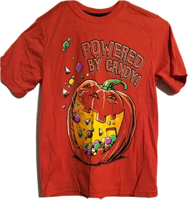 T-Shirt Boys LG 10-12  "Powered By Candy" Halloween Pumpkin & Candy Orange - Image 1 of 4