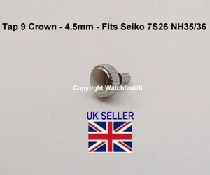 Tap 9 Steel Watch Crown Replaces Seiko 45M30 4.5mm Fits 6319 7S26 Seiko 5 #297 - Picture 1 of 3