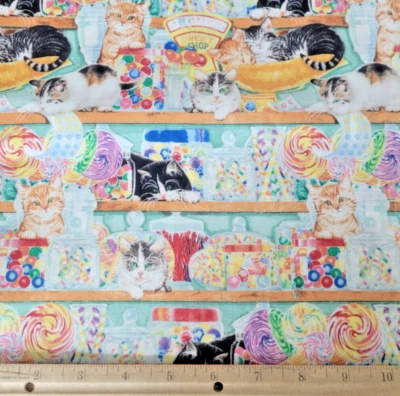 Sweet Shop Kitties In a Candy Shop Cotton Fabric 2 Yards - Image 1 of 3