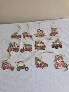 12-teiliges Set Holz rot LKW hängend Christbaumschmuck Weihnachtsdeko - Bild 1 von 24
