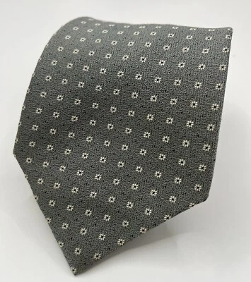 Gravata masculina cinza com padrão floral geométrico branco lã quadrada vintage - Imagem 1 de 4