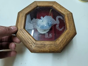 Vintage NOS Tagged Wood Octagon Jewerly Music Box Velvet Maiden Swan - Picture 1 of 12
