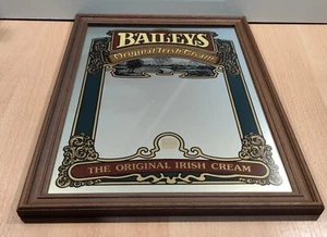 BAILEYS IRISH CREAM LIQUEUR ADVERTISIGN VTG MIRROR WITH WOODEN FRAME - Picture 1 of 10