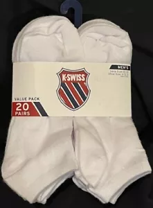 New Men's K-Swiss 20 Pair Low Cut Socks - White - 10-13 - Picture 1 of 2