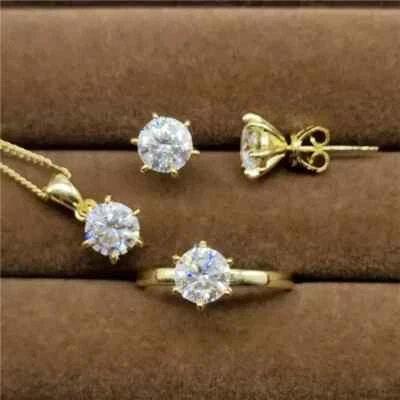 14K Yellow Gold Plated 4Ct Round Cut Lab Created Diamond Women's Jewelry Set - Image 1 of 3