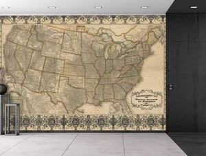 Railroad and Antique County Map of the United States c. 1876 -Wall Mural-100x144 - Picture 1 of 5