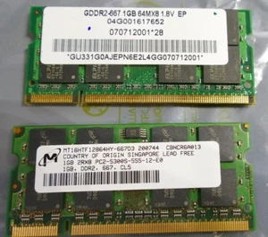 2 x 1GB (2GB) DDR2-667 SODIMM PC2-5300 Notebook Memory Modules - Picture 1 of 2