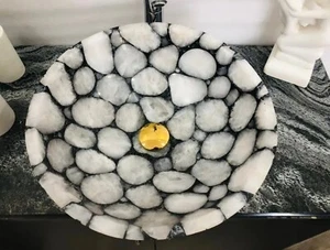 Round Marble Decorative Sink White Quartz Epoxy Art Bathroom Accessories for Bar - Picture 1 of 4
