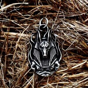 Stainless Steel Egyptian God Anubis Pendant Necklace Punk Hip Hop Rock Jewelry