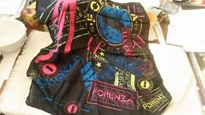 BUFANDA DE ALGODÓN NEGRO SYMPHONY FORENZA ROPA DEPORTIVA ITALIA 21"" X 21"" USADA - Imagen 1 de 1