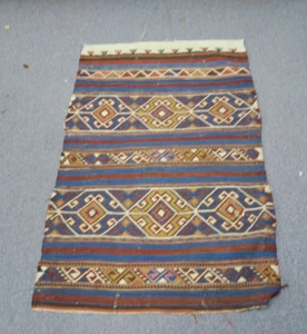 Vintage Hand Woven Embroidery Wool Sumak Weave Jajim 23" x 35" Moroccan Turkish - Picture 1 of 4