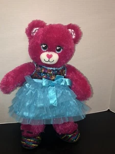 Build a Bear BAB Barbie Bear Plush Toy Magenta Pink Teal Blue Sequin Dress - Picture 1 of 6