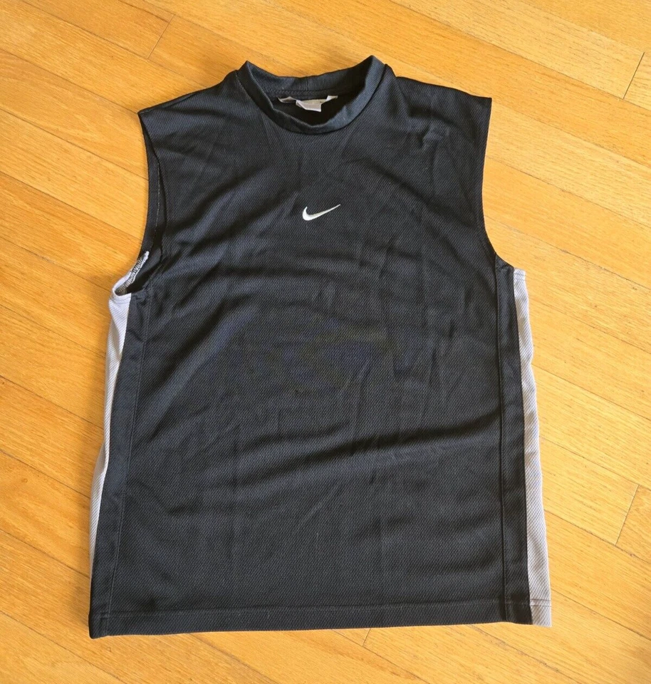 DE COLECCIÓN NIKE MALLA TANK NEGRO BLANCO RAYAS BORDADO CENTRO CUADROS MEDIANO Y2K Foto 1 de 3