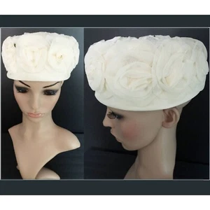 1950s vintage white floral rosette wedding bridal hat with pearls VGC - Picture 1 of 5
