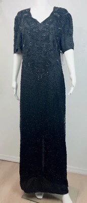 ViNTAGE SCALA LONG BLACK BEADED SEQUiN CUT OUT FULL LENGTH EVENiNG DRESS GOWN Xl - Image 1 of 4