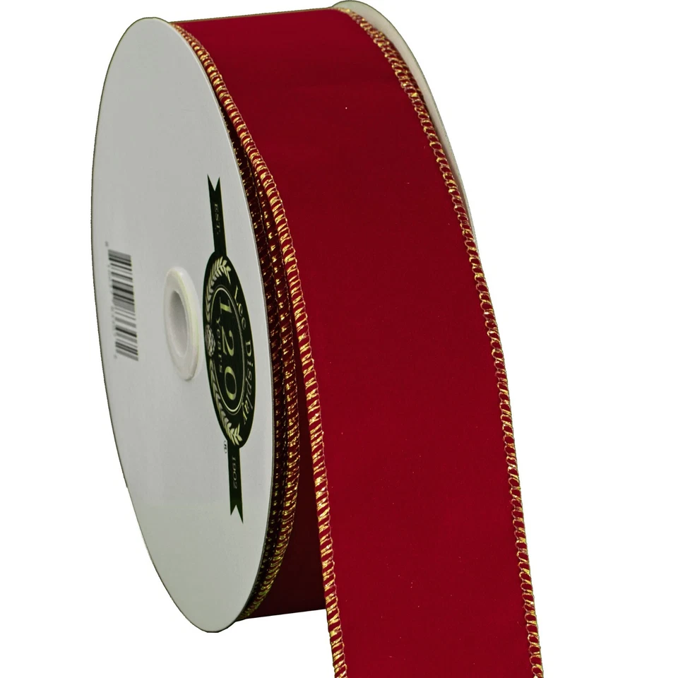 Red Velvet Christmas Ribbon, Double-Sided Gold Wire Edge, 2-1/2in Width X 50 YDS - Image 1 of 4