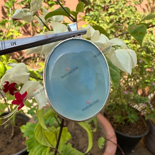 VETEMENTS Ciondolo in argento massiccio 925 lucido liscio calcedonio blu 95 ct certificato naturale