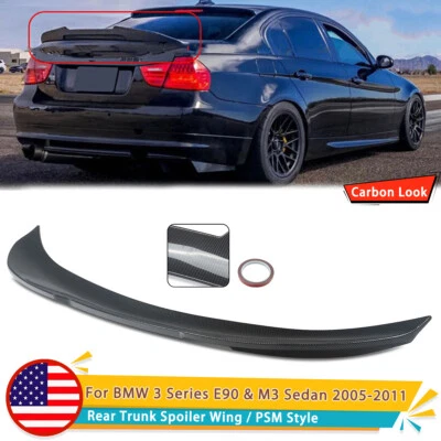 FOR BMW E90 3 SERIES 328I 335I 06-11 REAR SPOILER TRUNK CARBON FIBER PSM STYLE Foto 1 de 4