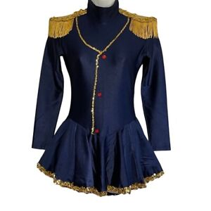 CAPEZIO Dance Costume Girls Size L Navy with Gold Epaulet Shoulder