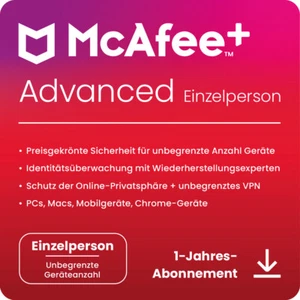 McAfee+ ADVANCED Individual Security 1 Nutzer 1 Jahr / Unbegrenzte-Geräte / KEY - Bild 1 von 2