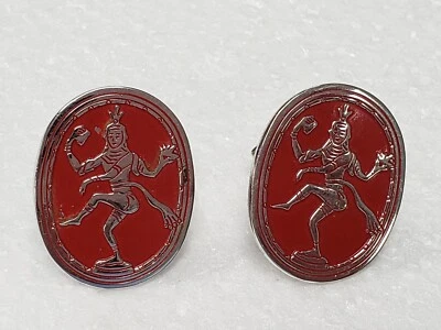 VINTAGE "SWANK" HINDI GODDESS RED AND SILVER CUFFLINKS - Image 1 of 4