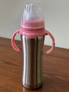 Hogg 8oz Baby Bottle Stainless Steel Double insulated Pink Handle - Picture 1 of 7