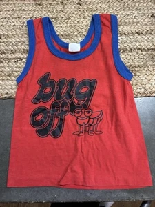 Vintage Bug Off Red Blue 80s Boys 6-8 Tank Top Shirt - Picture 1 of 3