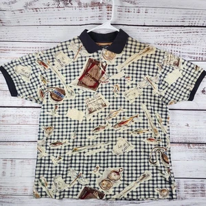Vintage Chaps Ralph Lauren Fishing Print Polo Shirt Men’s M USA Cotton 90's - Picture 1 of 8