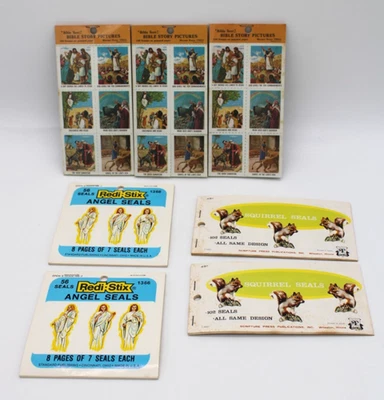 Vintage Stickers Die Cut Seals 5 SETS (676 total Stamps ) Jesus Angels Squirrels - Image 1 of 4