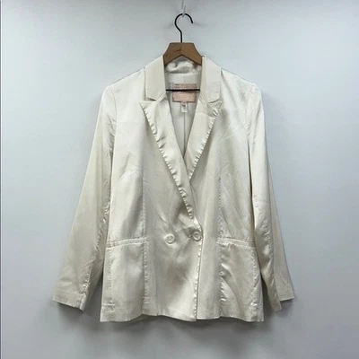 Chaqueta Blazer Anthropologie Hutch Satén Doble Pecho Preppy Blanca Pequeña Foto 1 de 4