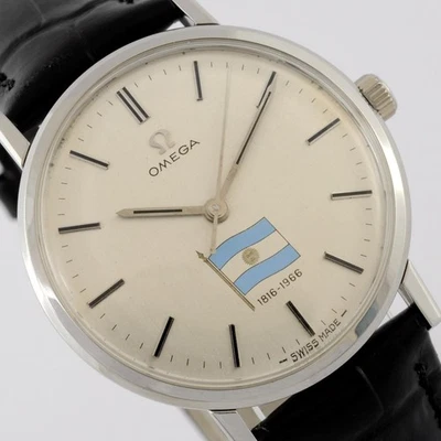 AUTHENTIC OMEGA GENEVE MANUAL WIND VINTAGE DIAL W/ FLAG STEEL WATCH REF 131.019 - Image 1 of 4
