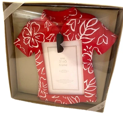 ¡Nuevo! Marco de fotos de camisa tropical/hawaiana/floral Sonoma/Kohl's 3,5"x5" roja/blanca Foto 1 de 4