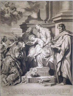 Kupferstich, Maria mit Heiligen, A. van Dyck/ P. Pontius, ~1640, Hollstein 34 - Bild 1 von 4