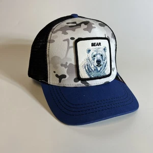 Gorra de béisbol ajustable de malla negra azul de camionero con bordado de oso - Imagen 1 de 6