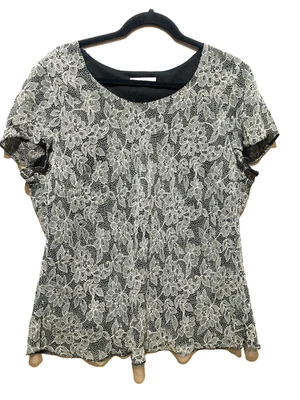 Bhs top size 20 petite, grey lace floral short sleeve lined - Image 1 of 4