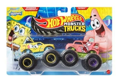 HOT WHEELS MONSTER TRUCKS 2 PACK 2025 SPONGEBOB VS PATRICK 1:64 SCALE NEW - Image 1 of 4
