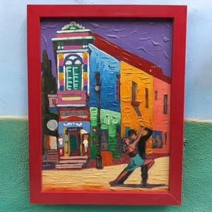 Vintage Custom Framed 10" x 13" Argentina Tango Street Art Painting - Picture 1 of 4